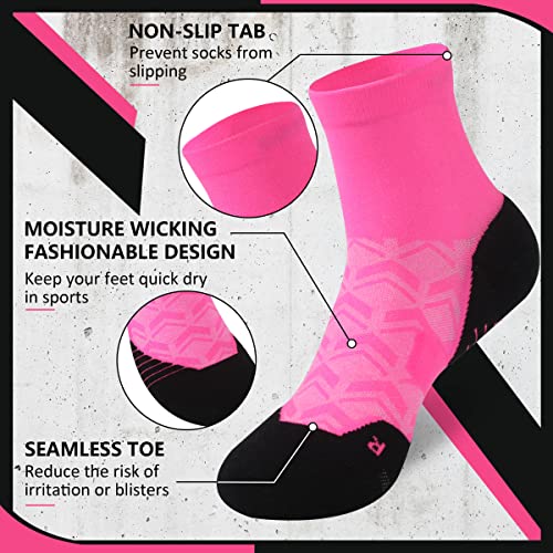 Nicool Pink Cycling Socks For Women, Mens Running Compression Socks Cushioned Padded Breathable Tennis Baseball Workout Crew Socks 3 Pair, Pink #TOP1