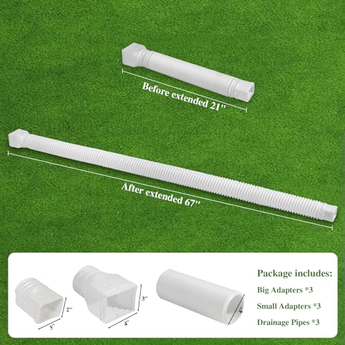 Image of Gutterlix 3 Pack Flexible Gutter Downspout Extensions Extendable from 21 inch to 67 inch, Downspout Extender Comes with Adapters, Thickened Down spout Drain Extension for Rainwater Drainage(White)