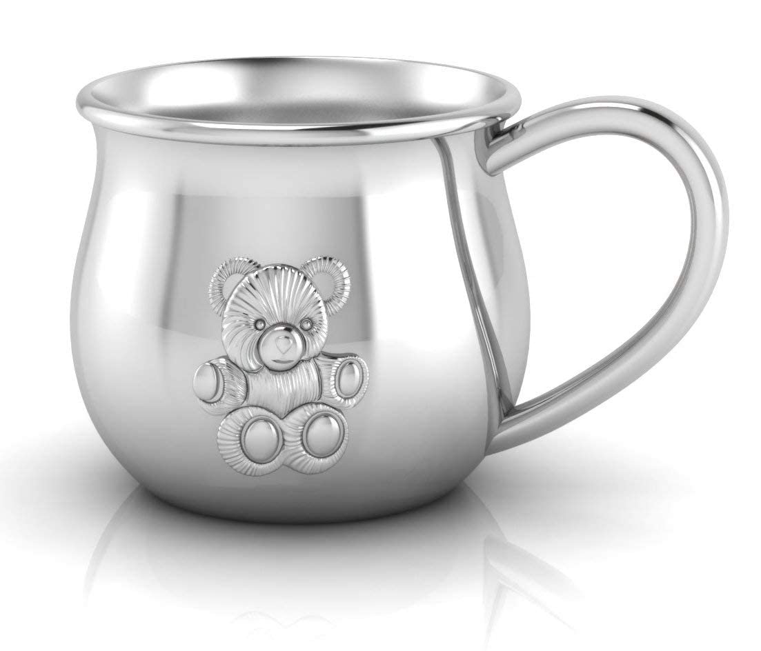 Krysaliis Silver Plated Bulge with Teddy Embossed Cup - Elegant Engravable Personalized Non-tarnishing Cup Keepsake Gift - Packaged in a Premium Gift