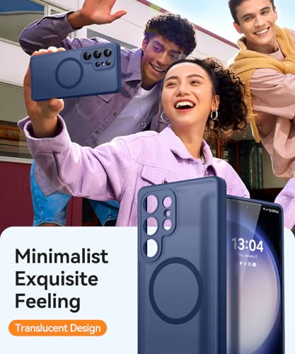 Image of CANSHN Designed for Samsung Galaxy S23 Ultra Case [Full Camera Protection] [Compatible with MagSafe] Translucent Matte Shockproof Protective Phone Cover 6.8 Inch - Deep Blue