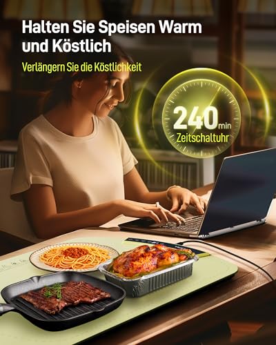 COLDFILL Warmhalteplatte Elektrisch - Faltbare Speisenwärmer 40-110℃ Einstellbare, Schnelle Heizung in 5S, 15mm Verbrühungsschutz, für Speisen Warm Halten, für Auftauen Buffet Server Party, Grün – Bild 7