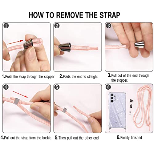 Yoedge Crossbody Case For Samsung Galaxy A10-6.2", Neck Cord Phone Cases With Adjustable Lanyard Strap, Clear Glitter Sparkle Anti-Scratch Shockproof Protective Cover, Rose Gold #TOP6