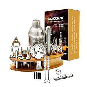 AYAOQINAG Cocktail Mixing Set, 23 stuks Cocktail Shaker Set voor Bartender, 750ml RVS Bar Tool Kit met Houten Display…
