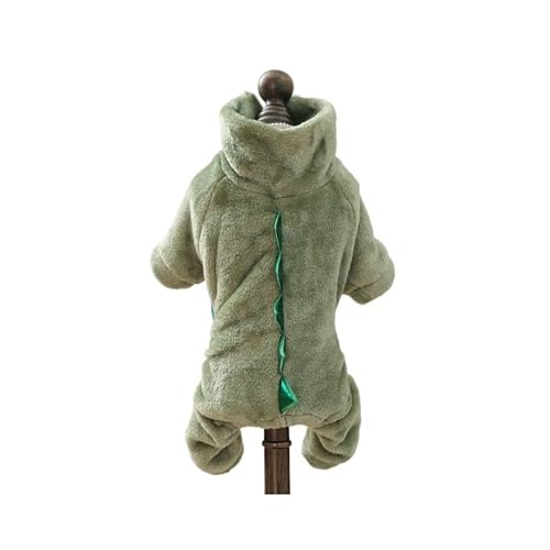 ISUPY 犬 パジャマ ロンパース 秋冬 ペット服 防寒 コート 暖かい ドッグウェア つなぎ パーカー 恐竜に変身 可愛い ふわふわ 小中型犬 猫服 ハロウィン クリスマス コスチューム お散歩 お出かけ ペット用品 (XS,グリーン)