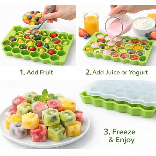 Image of Auram Silicone Honeycomb Ice Cube Trays (Pack of 2) | Flexible Moulds for Small Cubes, Whiskey & Cocktails | Soft & Easy Release (Color May Vary)