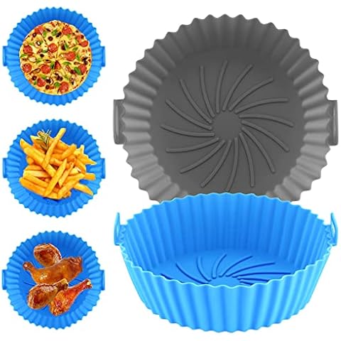 2 Pcs Silicone Air Fryer Liners Silicone Pot, 7.9" Food Grade Air Fryer Silicone Baking Tray Greaseproof, Airfryer Basket Rack Accessories for Air Fryer, Replacement Parchment Liner Paper Cover