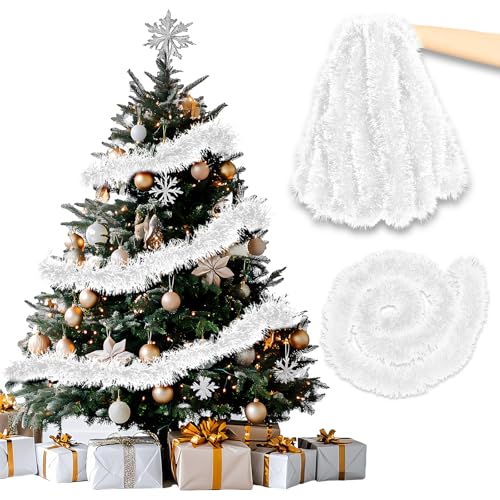 Guirlande Sapin de Noel Blanc 10m, ZoneYan Guirlandes Tinsel Noël, Guirlande de Noël Artificielle, Decoration Noel Guirlande pour Sapin de Noël Mariage...
