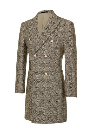 Fxzpiodi Mens Trench Coats Wools Herringbone Tweed Winter Long Jacket Blazer Men Lapel Collar Peacoat for Prom Business Party2