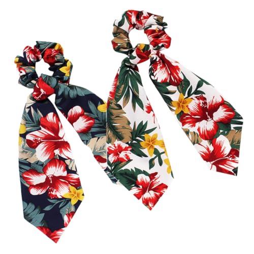 MAGICLULU Coleteros Elásticos para Mujer 2 Piezas Lazo Estampado Hawaiano Banda Cabello Cintas Decorativas en Azul Marino y Blanco Accesorios para Fiestas y Uso Diario