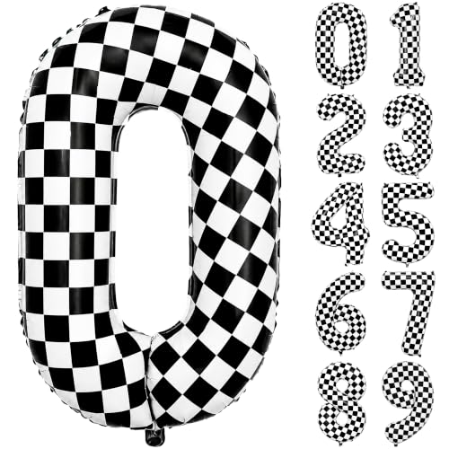 Image of KatchOn Checkered Number 0 Balloon for Birthday Decorations - 40 Inch