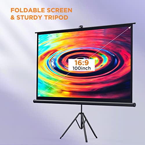 Projector Screen And Stand, 16:9 4K Hd Projector Screen Outdoor 100 Inch Portable Projector Screen With Stand, Easy Setup, Wrinkle-Free , Outdoor Projector Screen For Backyard, Camping, Living Room #TOP4