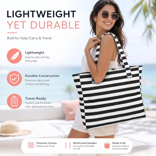 Image of LEDAOU Large Beach Bag Women Waterproof Sandproof Zipper Beach Tote Pool Bag for Swim Gym Grocery Travel with Wet Pocket