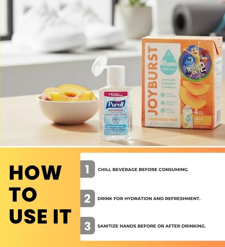 3x Bev Hydration Peach 4Pk – 67.6FO Bundle with Hand Sanitizer 2 oz for On-the-Go Hydration and Clean Refreshment — Gift Set (4 Items)