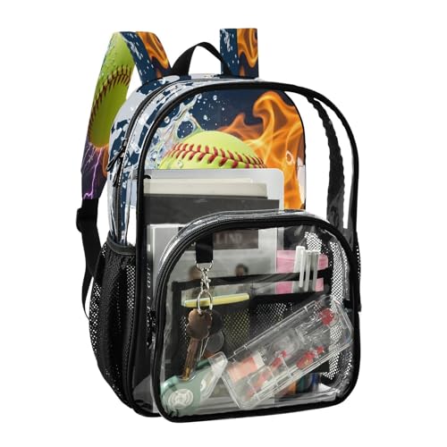 Green Baseball Fire Ball Water Clear Backpack Heavy Duty See Through Transparent PVC BookBag for Kids Boy Girl School Work2