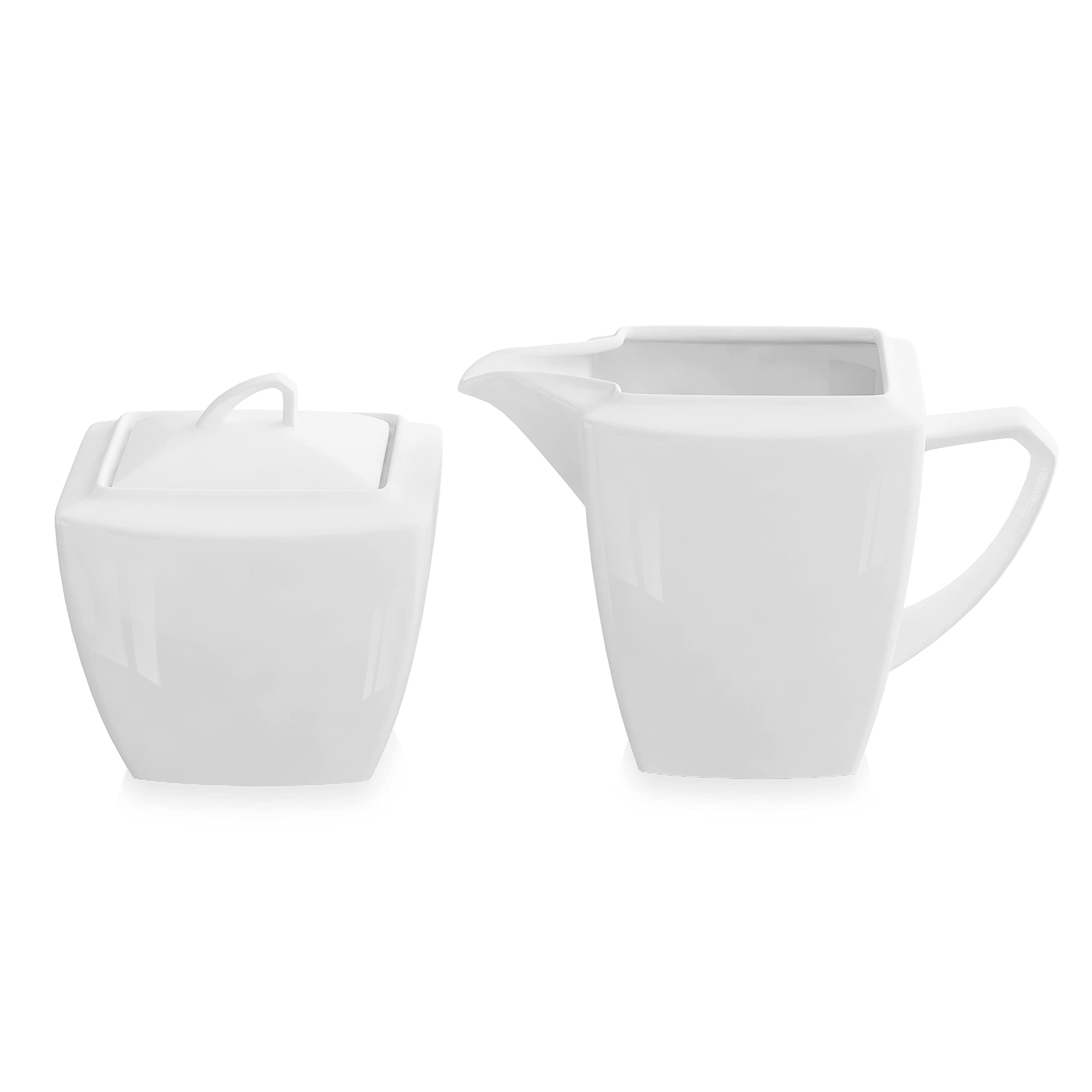 MALACASA Sugar and Cream Set, Porcelain White Serving Set for Coffee, Tea and Milk, 1-Piece Milk Jug and 1-Set Sugar Pot with Lid, Series Blance