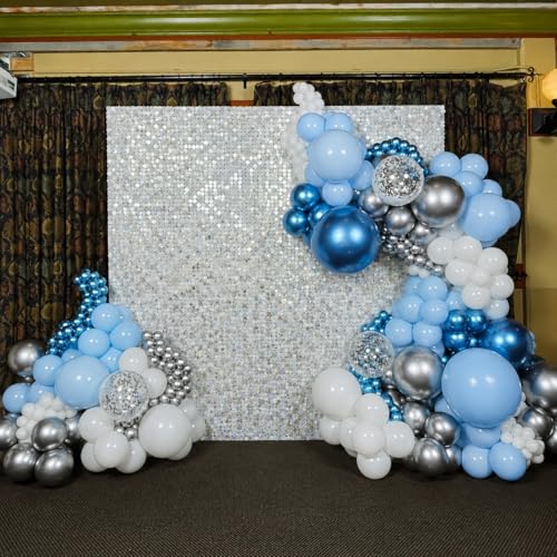 Image of Metallic Blue White Balloons, 60 Packs 12 Inch Royal Blue Baby Blue Confetti Balloons for Boy Baby Shower Birthday Graduation Wedding Bridal Shower Baptism Party Decoration