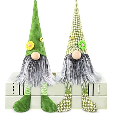 Godeufe 2-Piece Set Flower Gonk Gnome Plush Spring Decoration for Home Tiered Tray Handmade Buffalo Plaid Tomte for Gift Party Farmhouse Table Kitchen Shelf Display Cover
