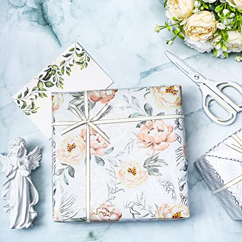 Lezakaa Reversible Silver Foil Wrapping Paper Roll - Silver Flower & Plaid Design For Wedding, Engagement, Bridal Shower - 17 Inches X 32.8 Feet (46.45 Sq.ft.) #TOP4