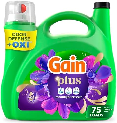 Gain Plus Liquid Laundry Detergent, Cleaner, Fresher, Now with Oxi, Moonlight Breeze Scent, 99 fl oz, 75 Loads