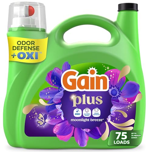 Image of Gain Plus Liquid Laundry Detergent, Cleaner, Fresher, Now with Oxi, Moonlight Breeze Scent, 99 fl oz, 75 Loads