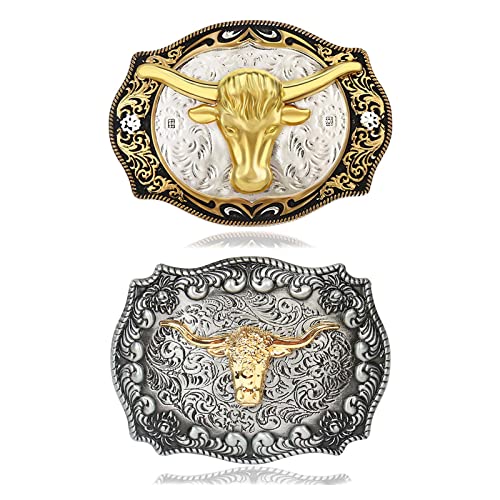 2 Pieces Longhorn Bull Belt Buckle Cowboy Belt Buckles Western Rodeo Bull Buckle for Men