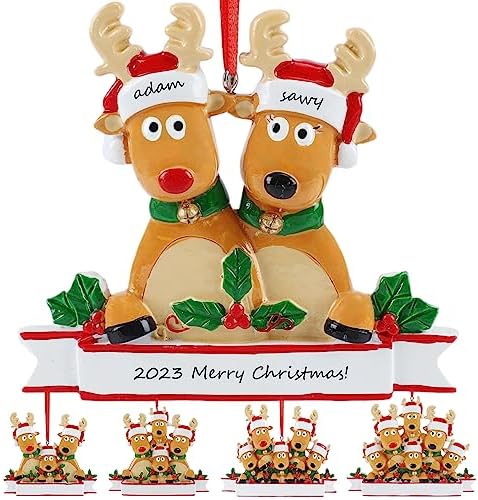 Christmas Ornaments, 2023 DIY Family Christmas Ornaments Personalized, Family of 2,3,4,5,6 Custom Name Holiday Ornament Decorations Xmas Tree Hanging Pendant Customized Gifts (Reindeer Family of 2)