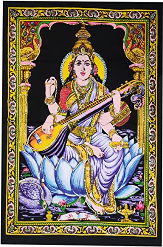 Poster mural en coton Saraswati Purpledip suspension spirituelle multicolore sans cadre