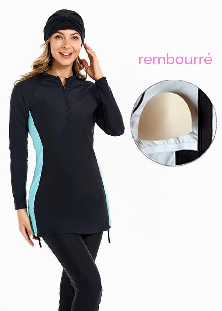 Femmes Modeste Musulman Maillots De Bain Patchwork Hijab Sport Manches Longues Maillot De Bain Islamique Burkinis Maillot De Bain
