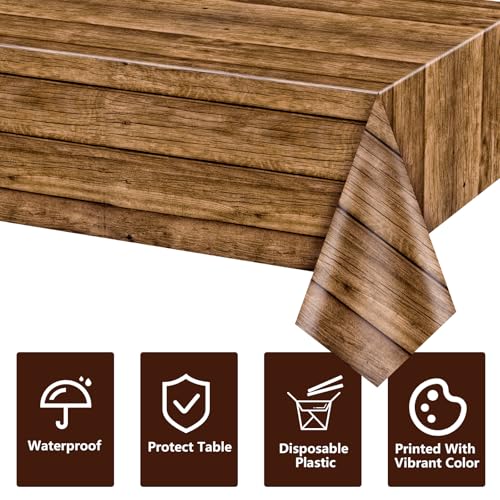 Image of 4Pcs Wood Tablecloth, Brown Rustic Table Covers, Rectangular Table Decoration for Rustic Party Decor, Western Barn Barbecue Party Decorations, 51 x 86.6 Inch