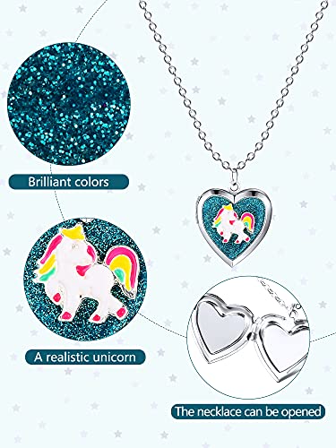 Hicarer 5 Pcs Heart Locket Necklace Unicorn Mermaid Rainbow Picture Pendant Heart Necklace Photo Secret Chain Jewelry Christmas for Girls Boys Kids Birthday Jewelry Gift3