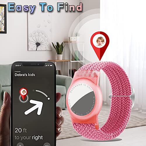 Dingfeiyu Nylon AirTag Wristband for Kids Anti-Lost & Anti-Scratch, Waterproof AirTag Holder Necklace for Kids (pink) - Image 4