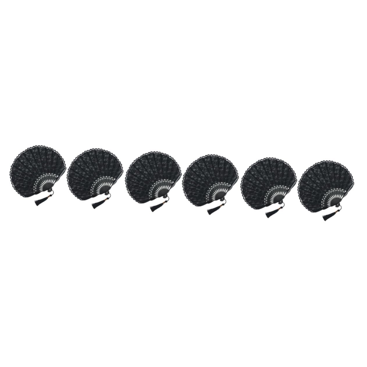 6stücke Handgemachte Spitzen-fächer Design Retro Faltventilatoren Für Damen Und Mädchen Elegante Party- Für Hochzeiten Und Tanzveranstaltungen Schwarz Mit Spitze