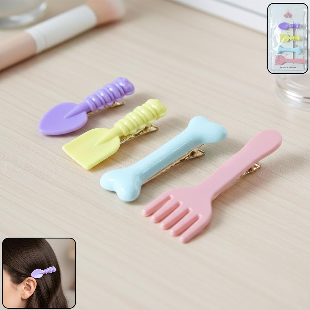 Image of Cute Cartoon Food Shape Hair Clips for Womens and Women, Decorative Snap Metal Hair Accessories for Daily Wear, School, Party and Casual Styling, Pack of 24 Pieces