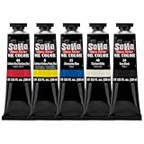 Soho Urban Artist Oil Paint Basic Set of 5-50 mL Tubes, Triple-Milled Oils with Refined Linseed - Smooth Application, True Color Mixes, Ideal for Brushes & Palette Knives