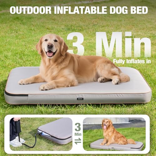 Lekereise Outdoor Hundebett Wasserdicht, Aufblasbar Hundeliege 126x66x12cm ideal für Mittelgroße und Kleine Hunde, Abnehmbarer und Waschbarer Bezug, Hundekorb für Reisen und den Garten (Grau)