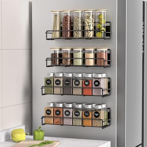 4 Pack Magnetic Spice Rack Organizer for Refrigerator and Microwa...