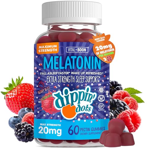 Dippin Dots Extra Strength Melatonin 20mg Gummies for Adults - Melatonin Gummies with 20mg per Serving - Vegan Friendly Nighttime Sleep Supplement - Made with Natural Colors & Flavors (60 Count)