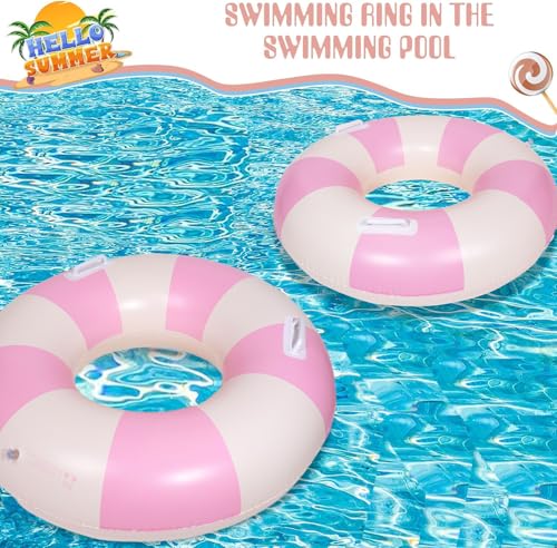 2PCS Large Swimming Pool Tubes Inflatable Pool Floats for Adult Swim Ring Floaties Inflatable Swimming Pool Raft Summer Beach Lounger Float Party Supplies (Pink, 36 inch) - image 5