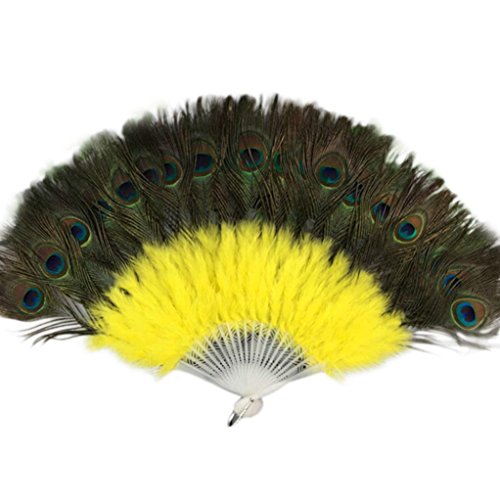 Ouneed Paon Eventail de Plume Costume Déguisement Accessoires (Jaune)