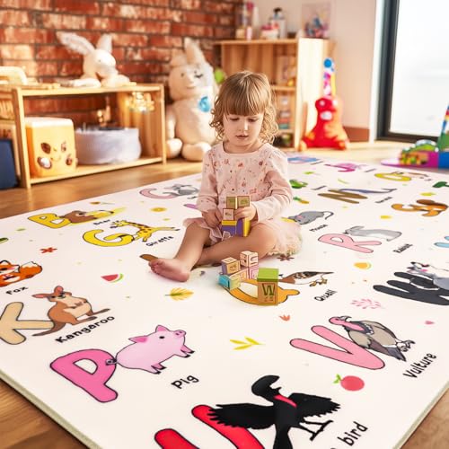 Kids Rugs for Playroom, 3x4 Feet Educational Rug for Learn The ABC Alphabet, Soft Machine Washable Non-Slip Cute Cartoon Animals Carpet for Classroom Toddler Nursery Kids Room Decor, Beige - Image 4
