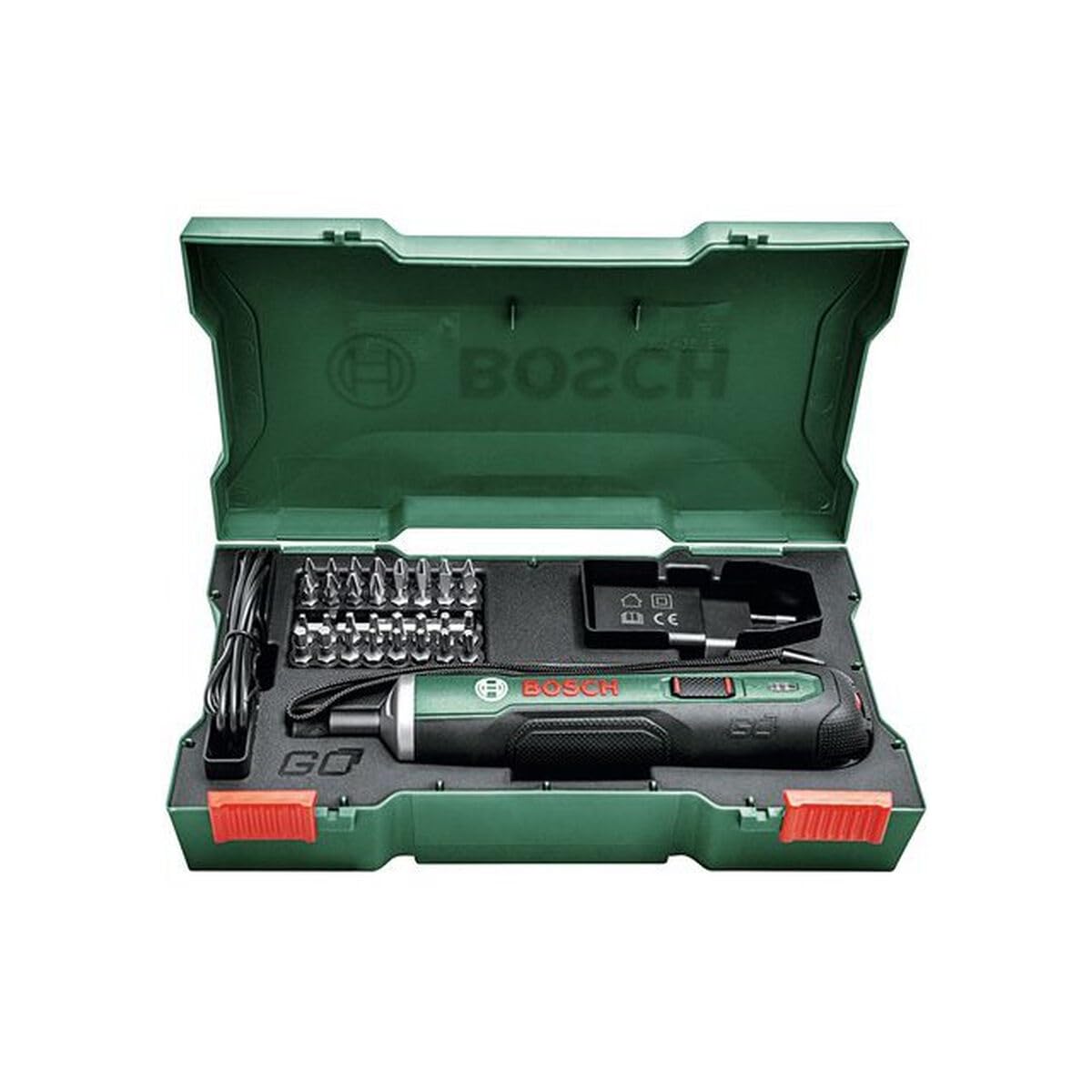 Bosch atornillador a batería PushDrive (3,6 V, 32 puntas de atornillar, caja de almacenamiento)