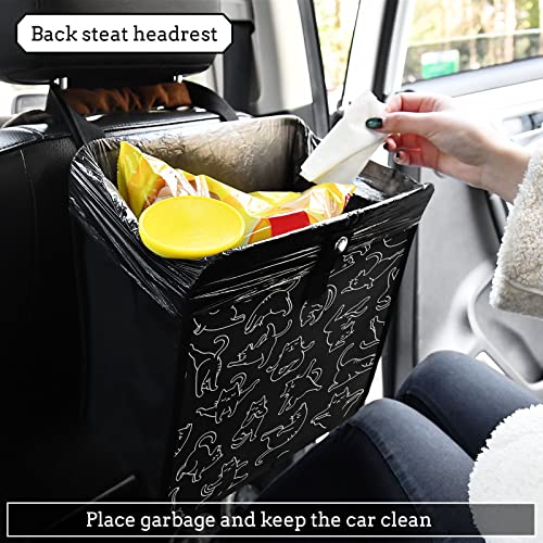Image of Cute Yogo Cats Car Trash Can, Foldable Hanging Car Trash Bag, Animals Black Small Waterproof Car Accessories Garbage Bin