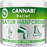 HANF CREME RELIEF PRO FÜR GELENKE UND MUSKELN | Kühlende Wirkung | Nacken Schultern Ellenbogen Rücken Hüfte Knie Handgelenke Hände Füße Knöchel | Hanföl Kampfer Menthol Rosmarin (300 ml)