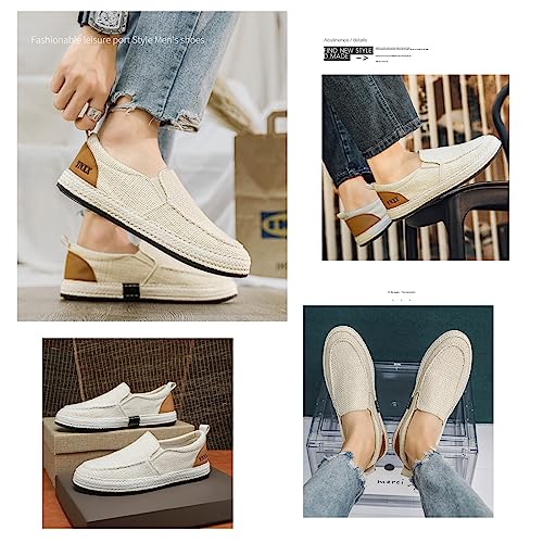 Linen Espadrilles for Men,Straw Casual Canvas Slip On Loafers,Solid Color Comfortable Breathable Espadrilles. 5