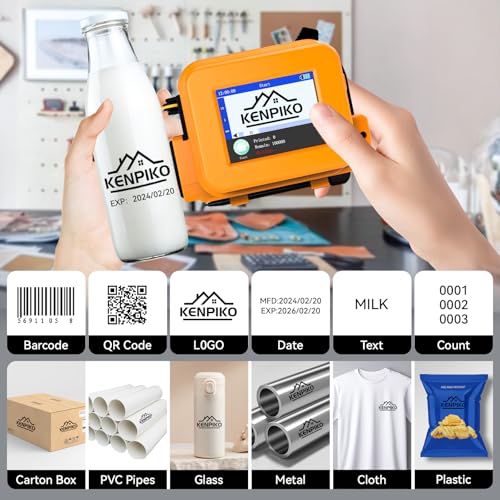 Image of Handheld Inkjet Printer KP-mini, Portable Inkjet Printer with 42 ML Quick-Drying Ink Cartridge, Pocket Handheld Ink Jet Printers Gun 0.5 Inch Print Height for Barcode, Logo (28 Languages)