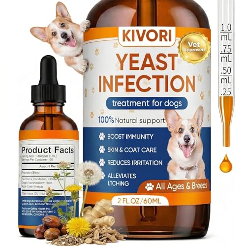 Kivori Yeast Infection Treatment for Dogs - Dog Ear Paw & Skin Itch Relief Improves Coat & Skin Inflammation Relief - All Breeds & Sizes - 2 fl oz (60ml) (1)