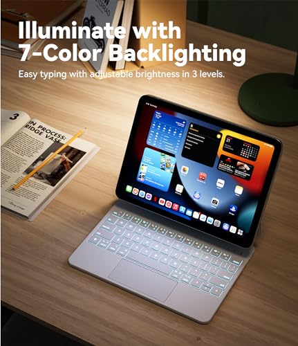Image of GreenLaw iPad 10th Generation Keyboard 2022, Magic-Style Magnetic Keyboard Stand, 7 Color Backlit Scissor Keys, Stain-Resistant Surface, Multi-Touch Trackpad, for iPad 10th Gen 10.9 inch, White
