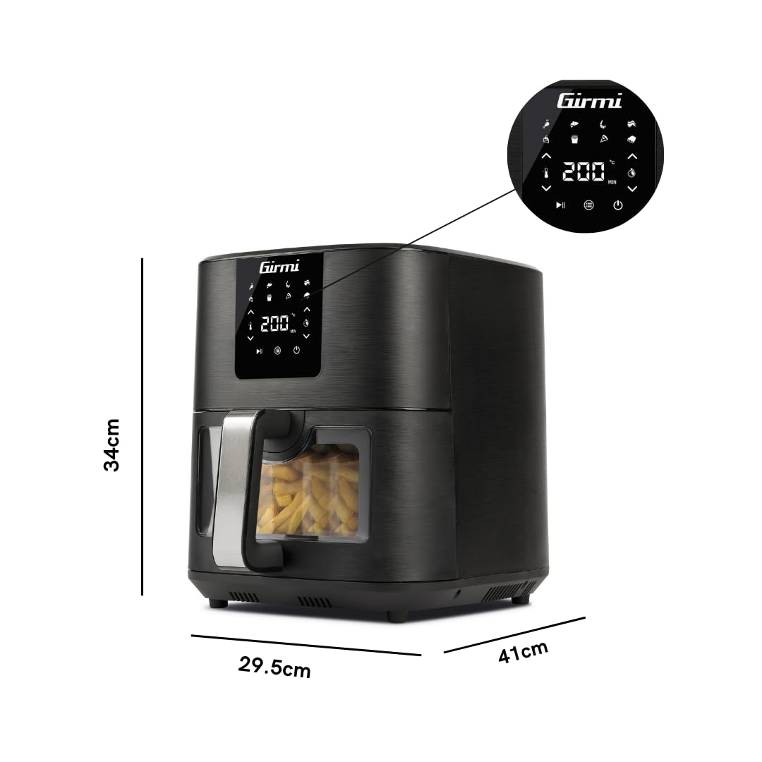 Girmi Friteuse à air Girmi FG79 Ecofrit 9L, 1700 W, 9 litres XXL, 8 programmes, Affichage numérique, BPA-PFOA Safe, Éclairage intérieur, Minuterie, Livre de recettes inclus
