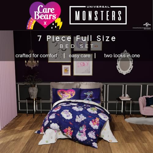 Image of Care Bears x Universal Monsters Halloween Bedding 7 Piece Super Soft Cozy Reversible Comforter and Sheet Set with Sham, Full, (Officially Licensed Product) By Franco