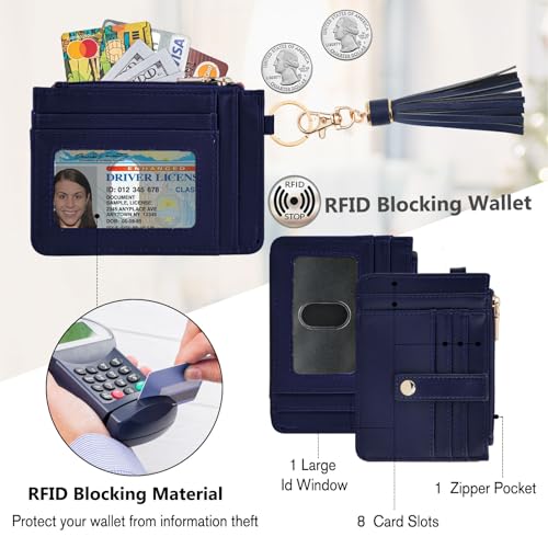 Image of KNGITRYI Small Wristlet Wallets for Women RFID Credit Card Holder Wallet Keychain Wristlet Wallet Credit Card Wallets for Women (Navy Blue)